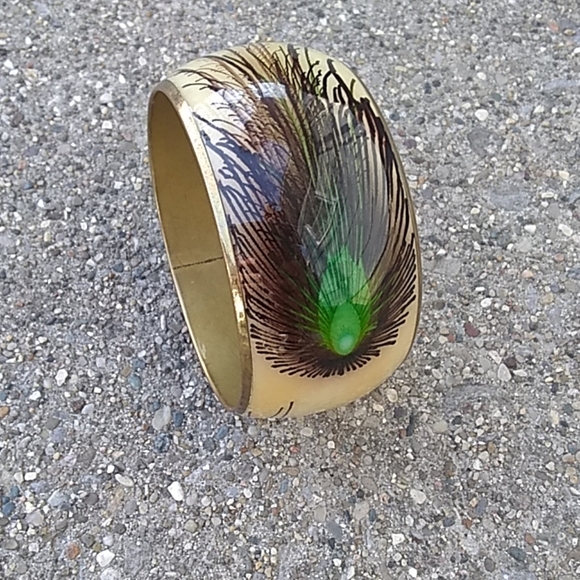 Peacock feather wide bangle bracelet jewelry - Picture 1 of 4